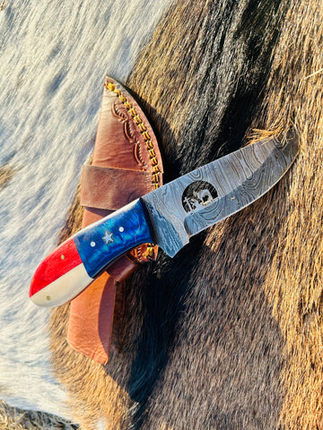 Cowboy Church Premium Damascus Fixed Blade with Texas Handle - Best for Survival and Camping - Ready to use - Comes with Sheath